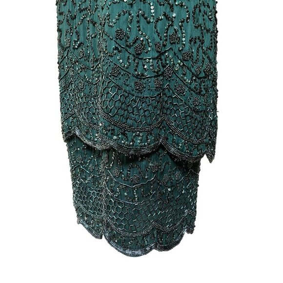 Vintage 90s NWT Beaded Sequin Soutache Cocktail Dress Emerald Green Size S/M - Picture 4 of 12